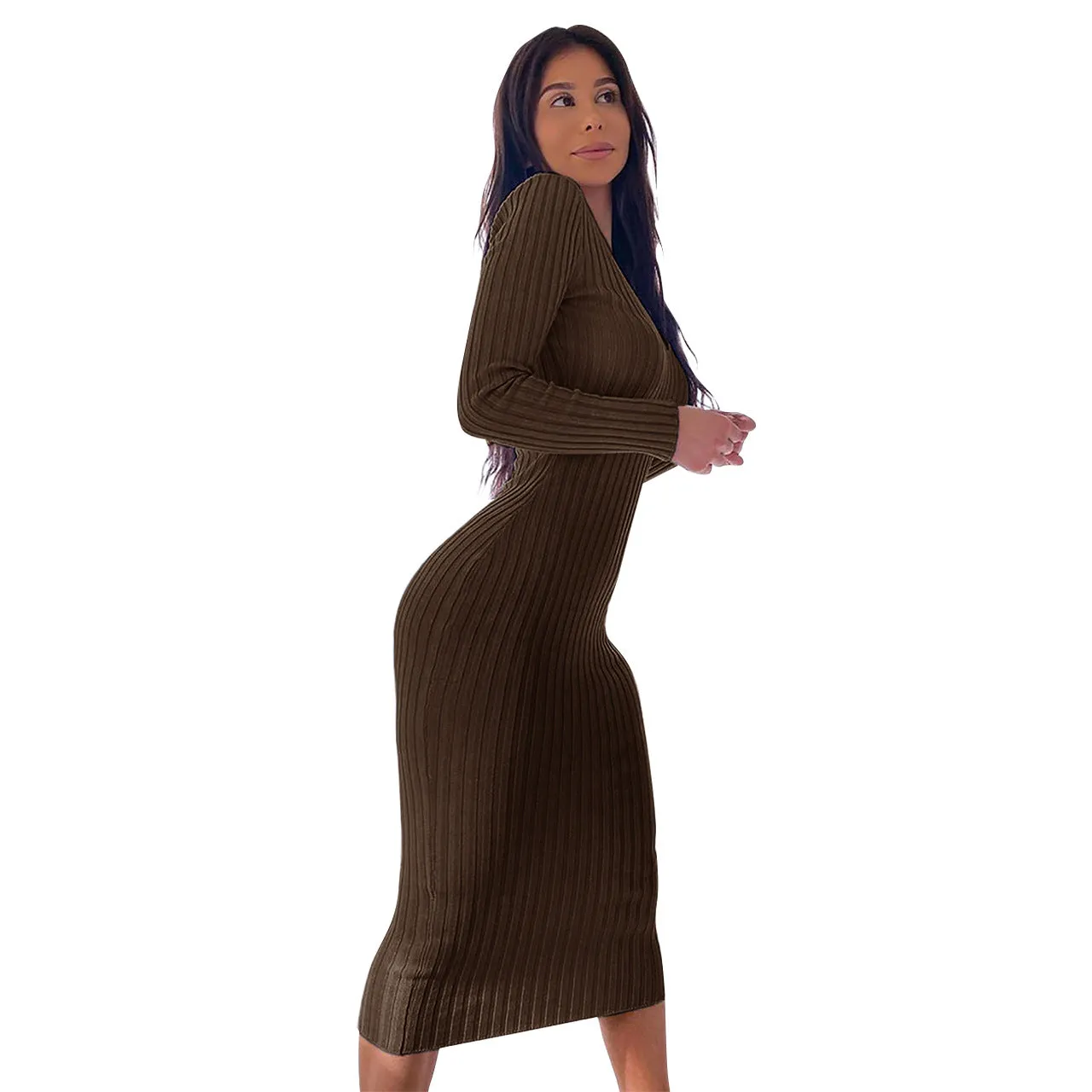 Troy Off The Shoulder Knit Midi Dress - Chocolate - FINAL SALE