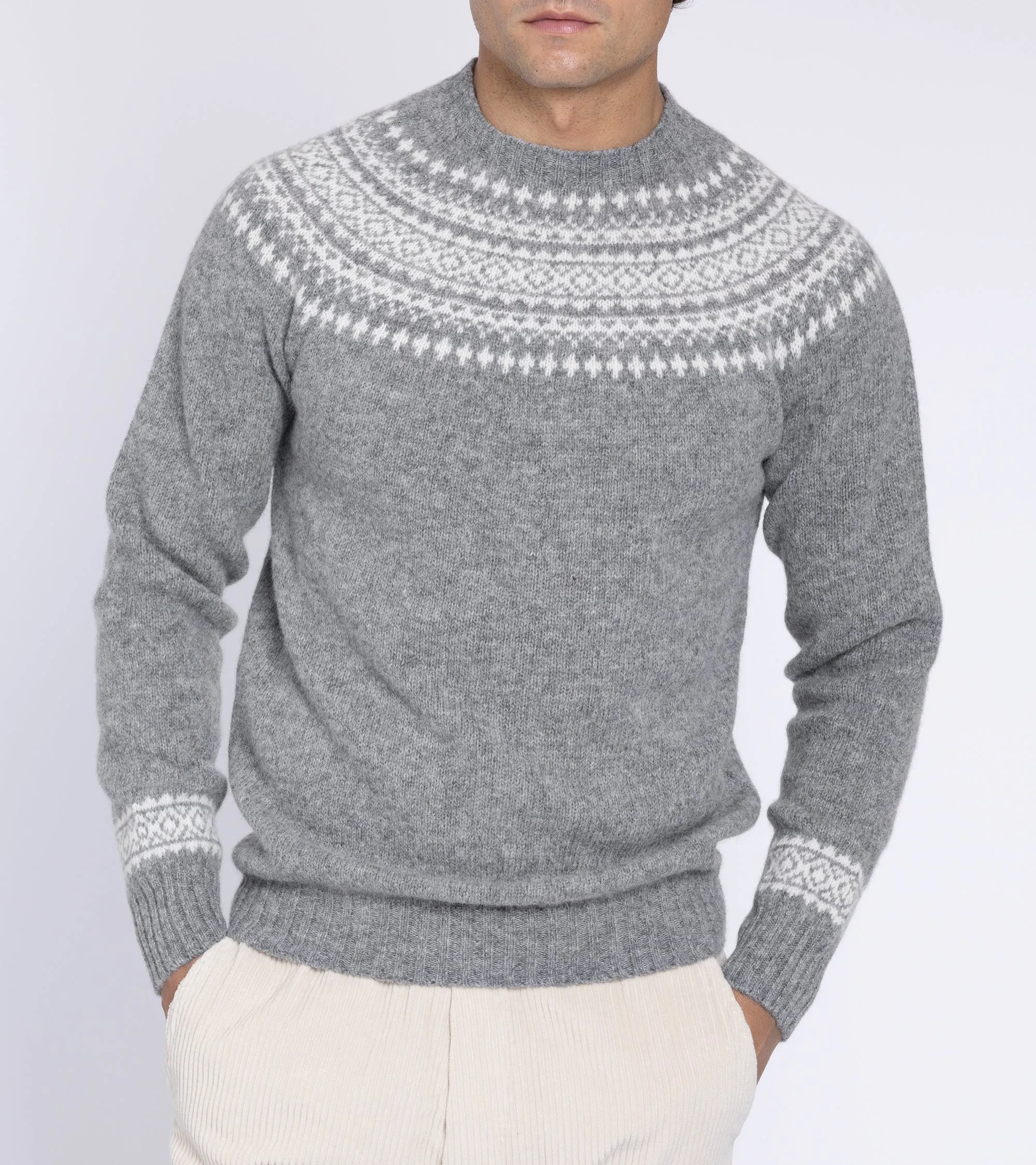 Trunk Elm Fairisle Crew Neck Sweater: Grey