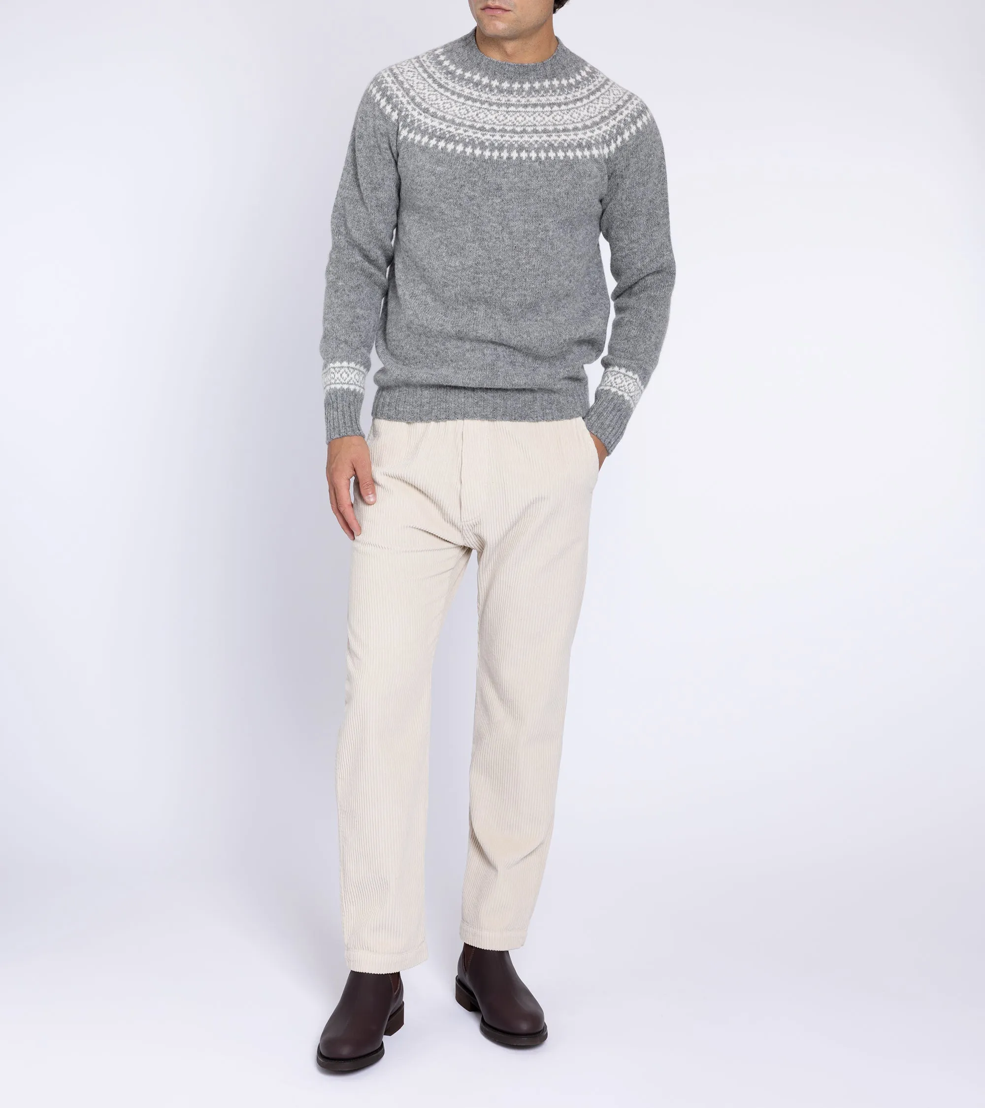 Trunk Elm Fairisle Crew Neck Sweater: Grey