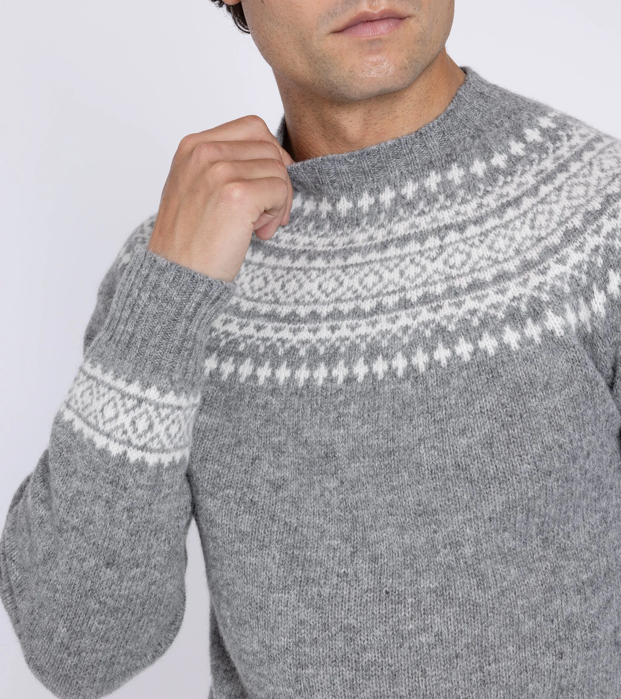 Trunk Elm Fairisle Crew Neck Sweater: Grey