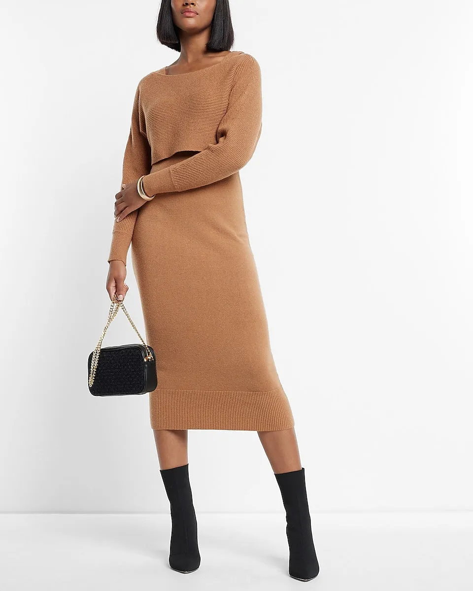 Two Piece Sweater Midi Dress in Butterscotch