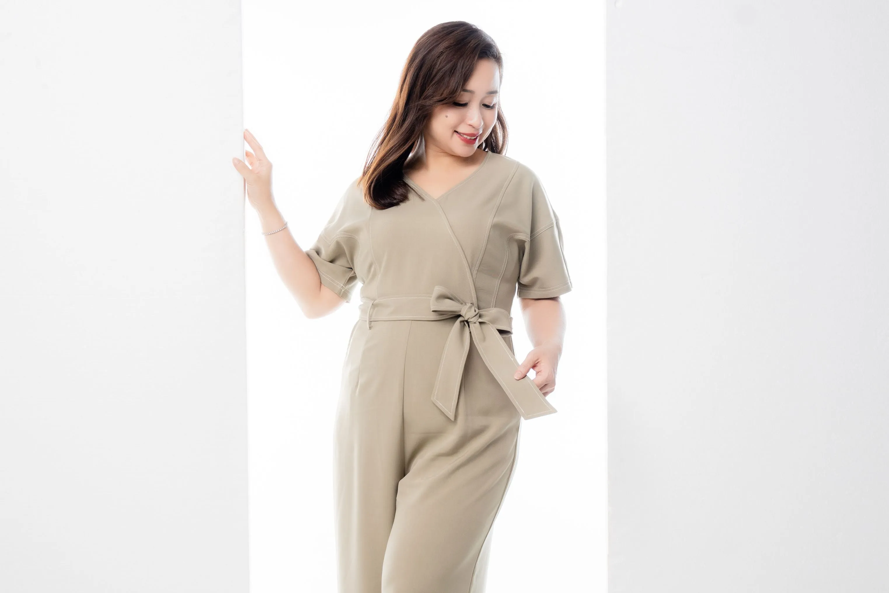 V-Neck Contrast Stitch Jumpsuit