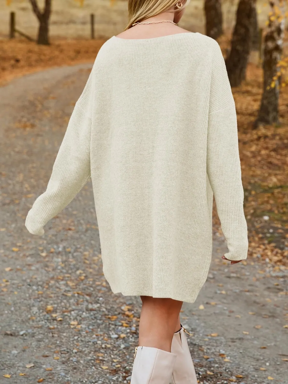 V-Neck Dropped Shoulder Sweater Dress | Cozy Season | Sweater Dress