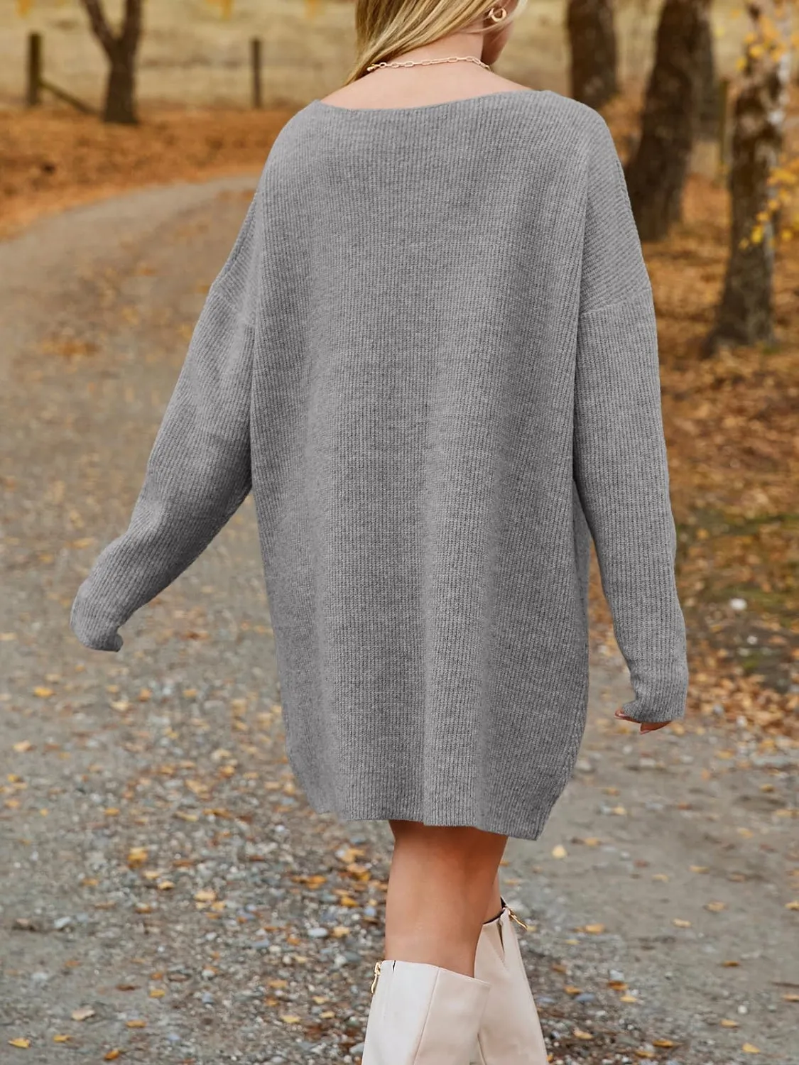 V-Neck Dropped Shoulder Sweater Dress | Cozy Season | Sweater Dress