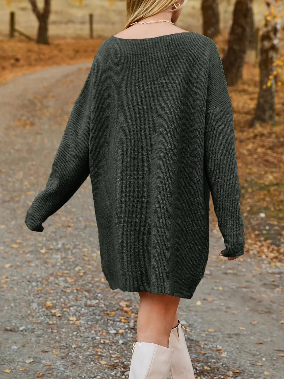 V-Neck Dropped Shoulder Sweater Dress | Cozy Season | Sweater Dress