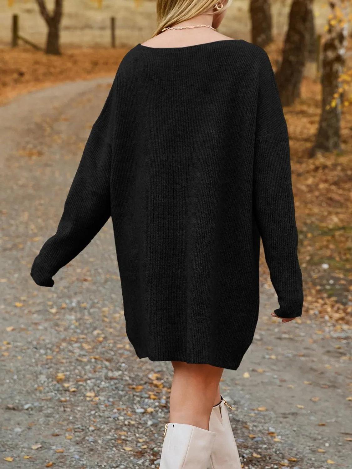 V-Neck Dropped Shoulder Sweater Dress | Cozy Season | Sweater Dress