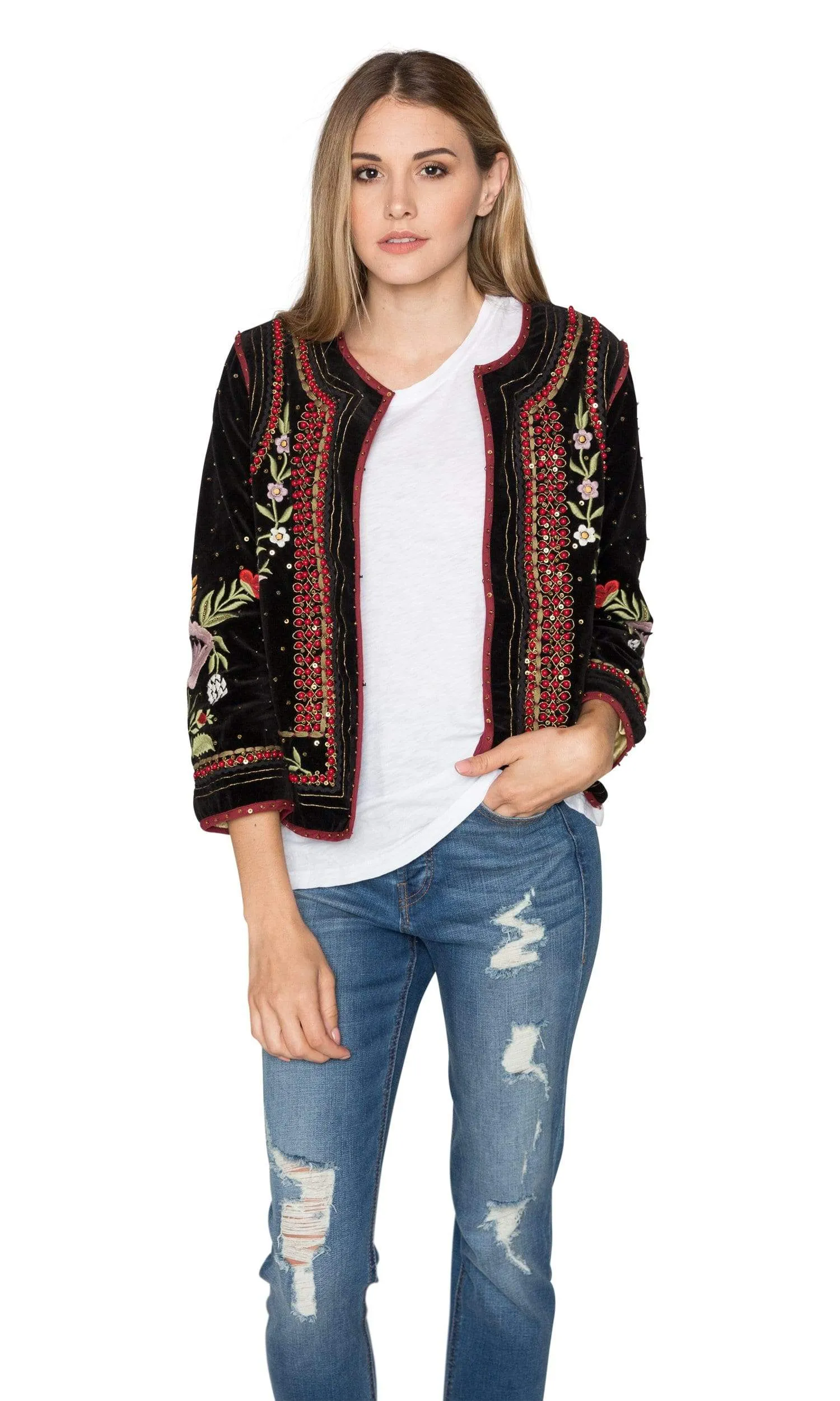 Velvet by Graham & Spencer Adara Embroidered Velvet Jacket