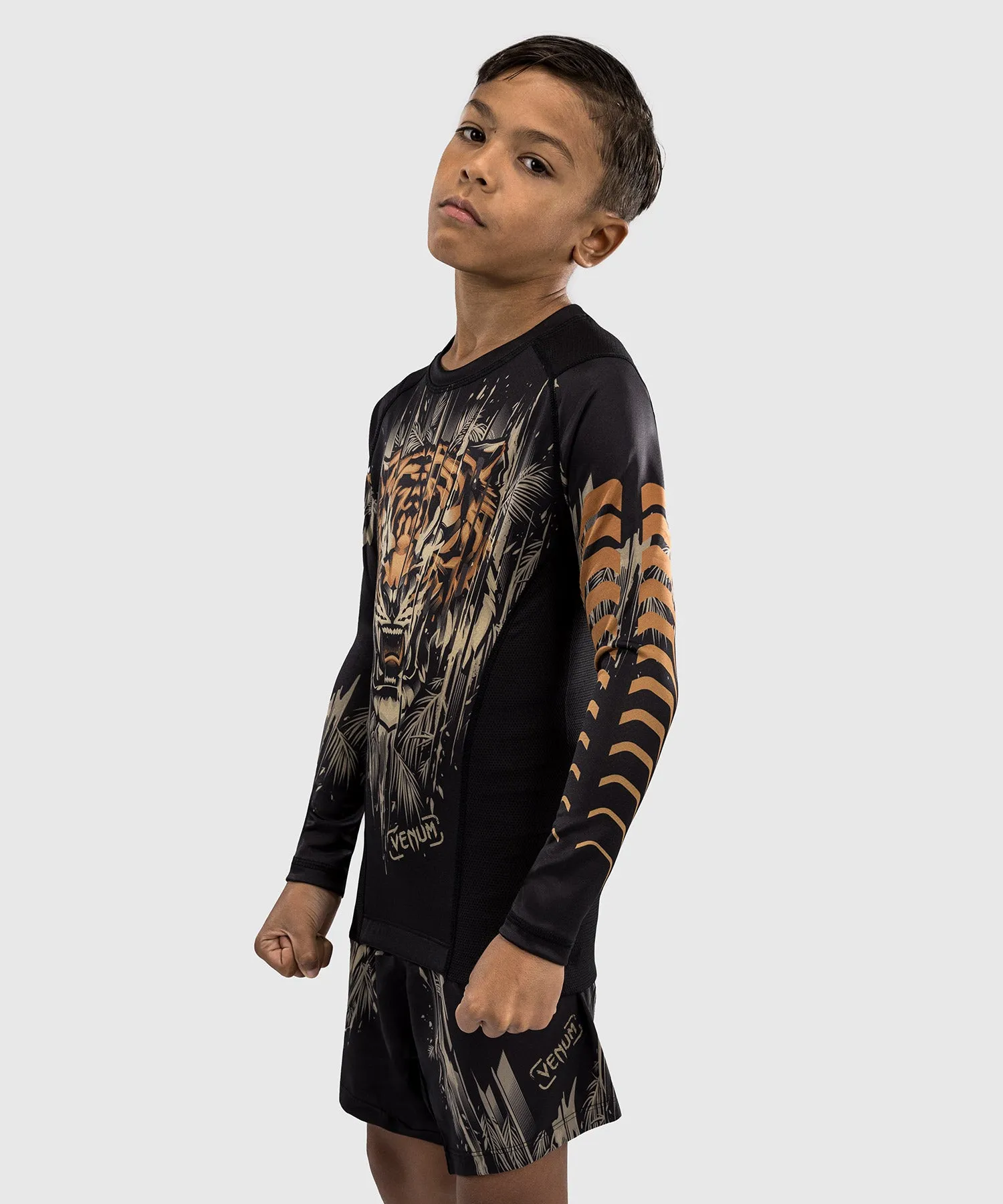 Venum Tiger Kids Long Sleeve Rashguard - Black/Neon Orange