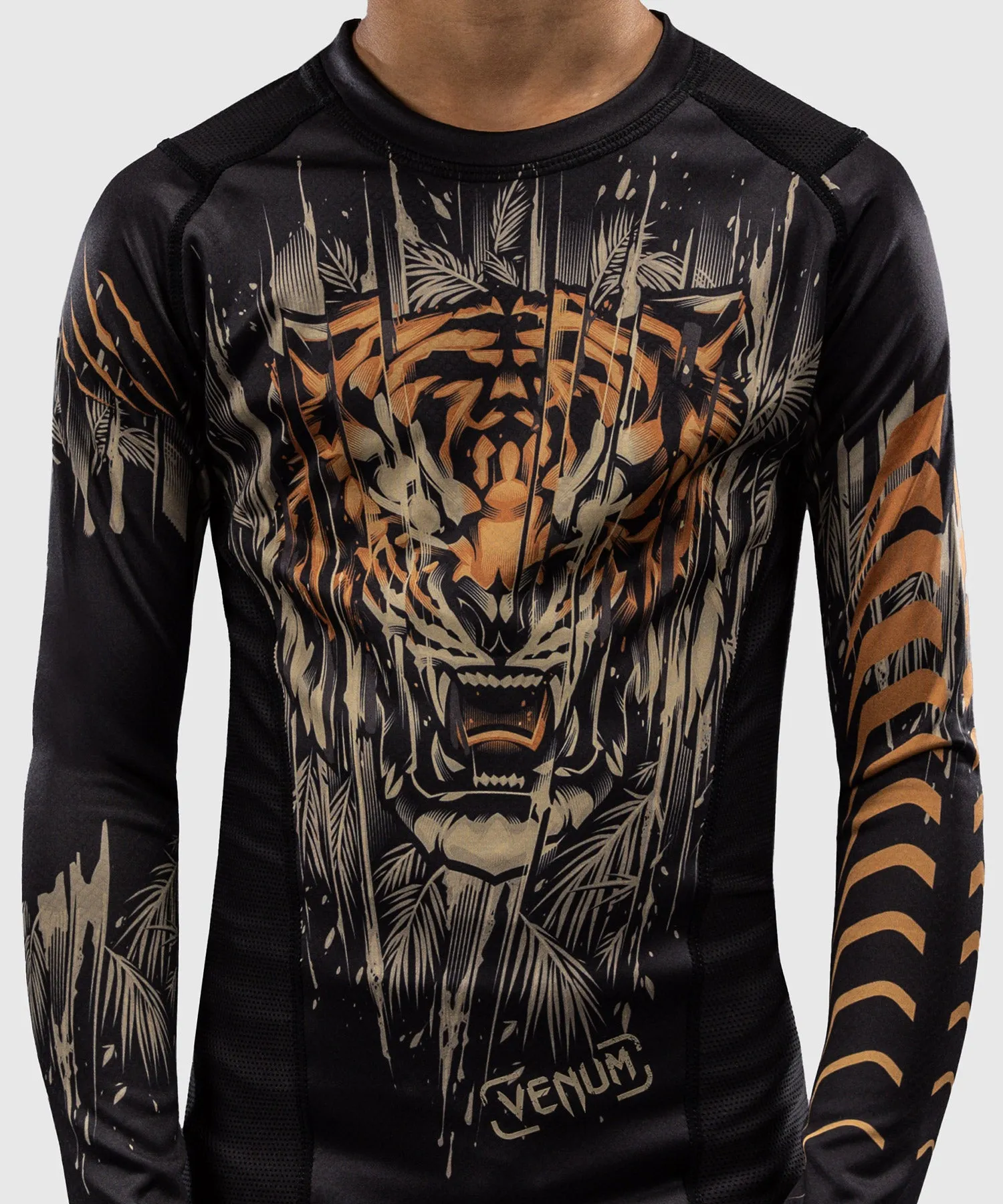 Venum Tiger Kids Long Sleeve Rashguard - Black/Neon Orange