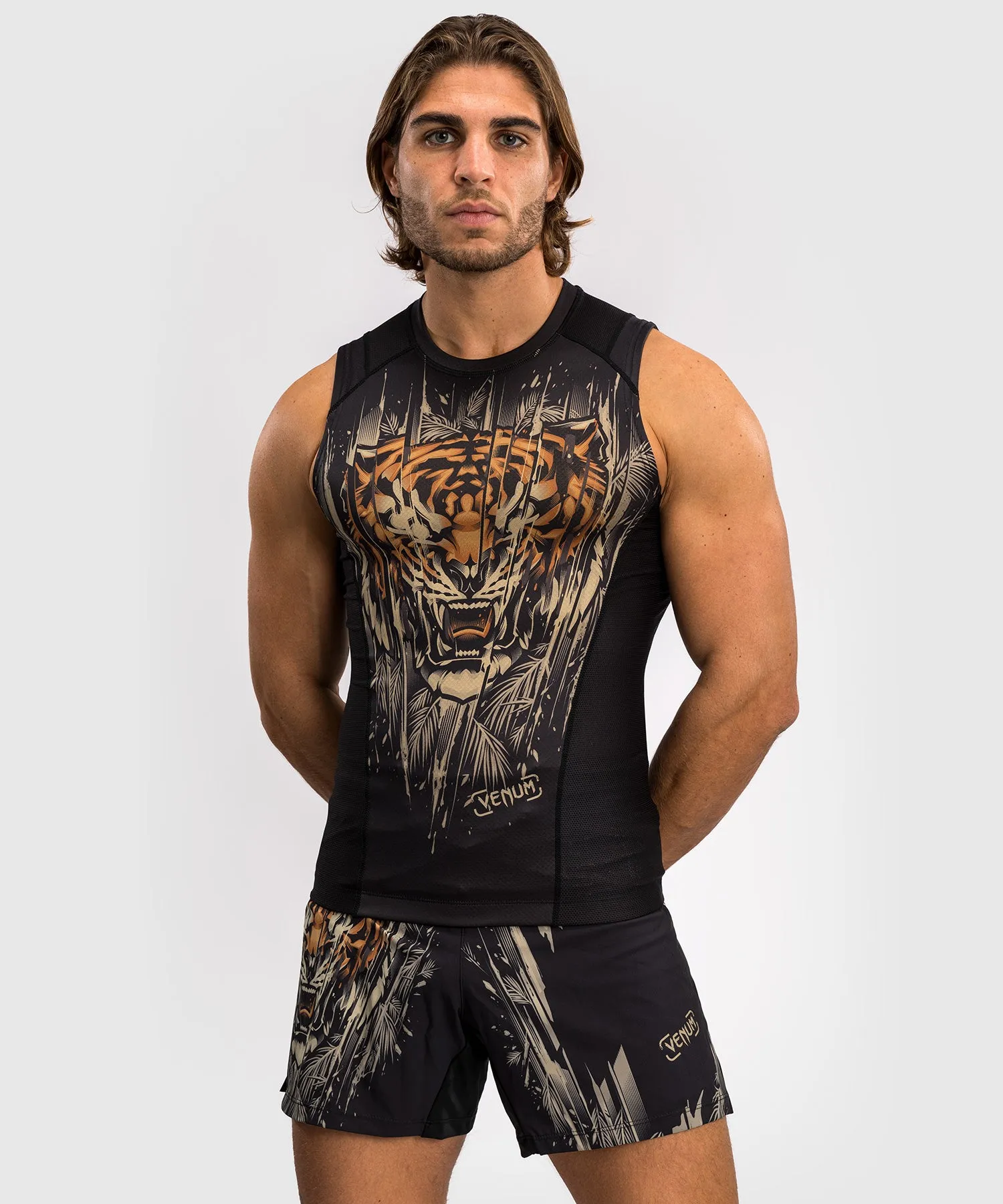 Venum Tiger Men's Sleeveless Rashguard - Black/Neon Orange