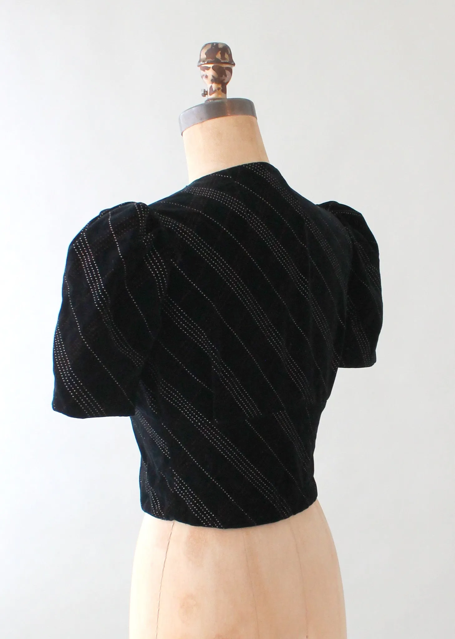 Vintage 1930s Stitched Striped Velvet Cropped Jacket Top