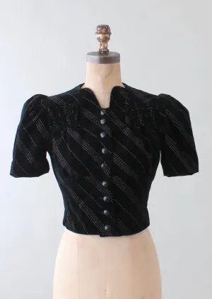 Vintage 1930s Stitched Striped Velvet Cropped Jacket Top