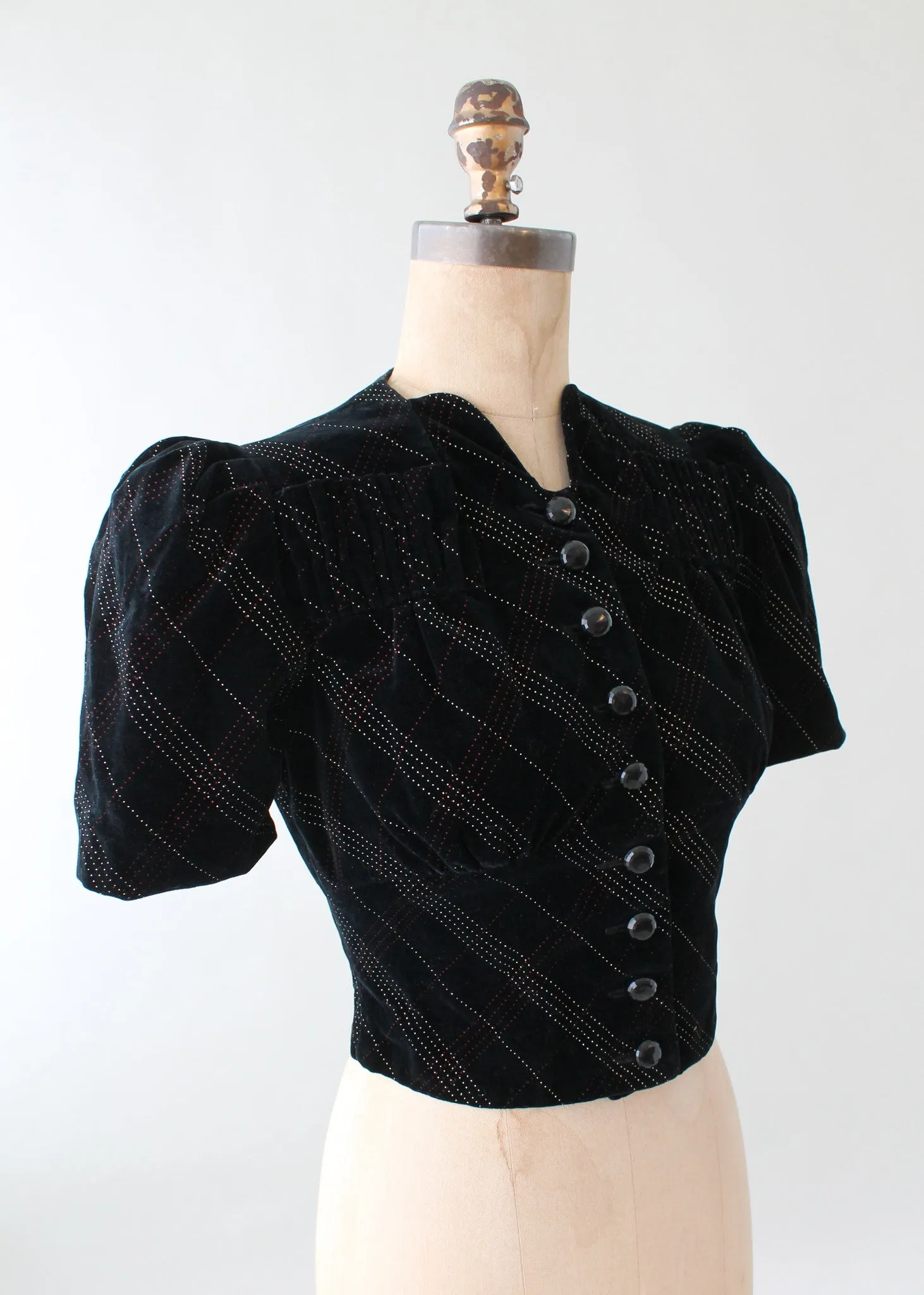 Vintage 1930s Stitched Striped Velvet Cropped Jacket Top