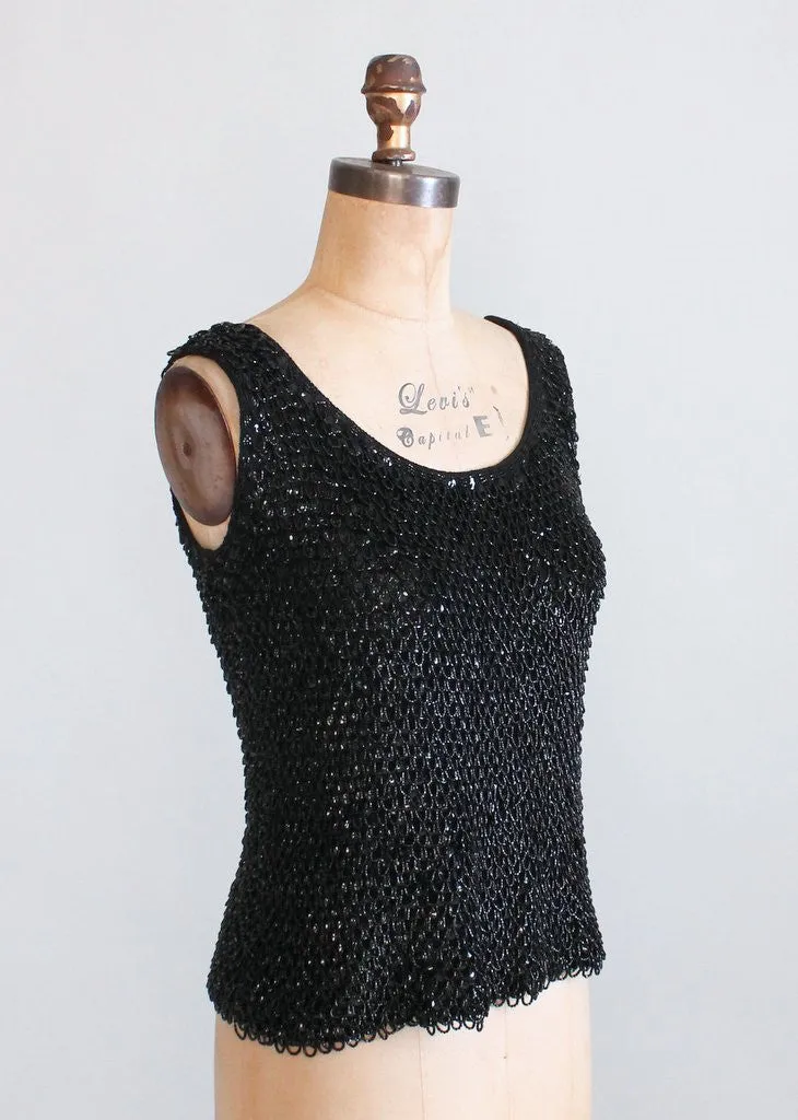 Vintage 1960s Black Beaded Party Tank