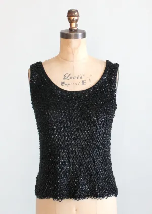 Vintage 1960s Black Beaded Party Tank