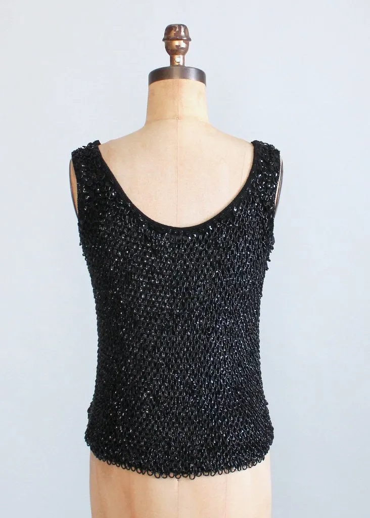 Vintage 1960s Black Beaded Party Tank