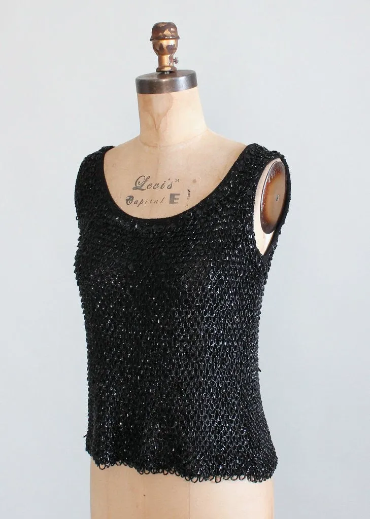 Vintage 1960s Black Beaded Party Tank