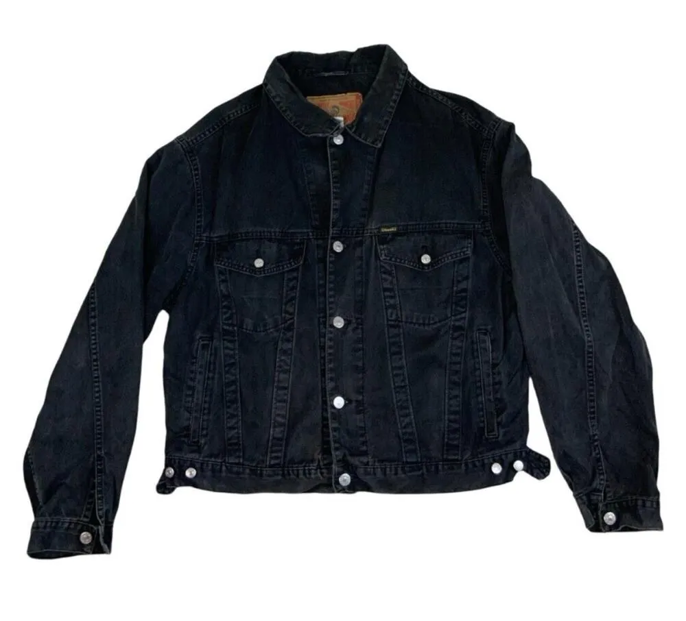 VTG 90s BLACK DIESEL BUTTON UP DENIM JACKET SIZE L