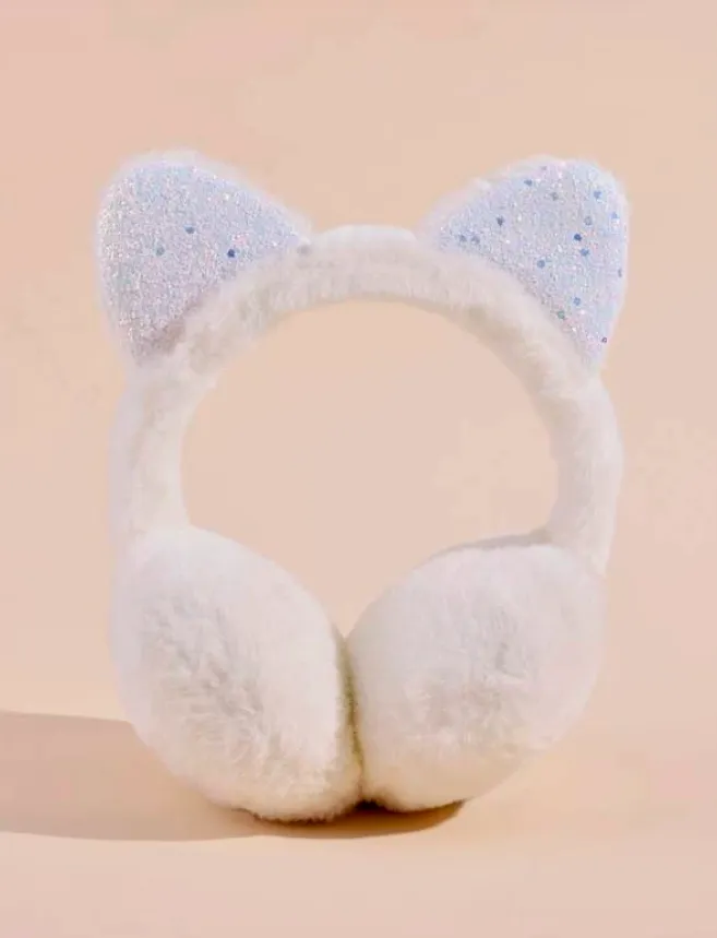 White Children's Cat Faux Fur Ear Muffs