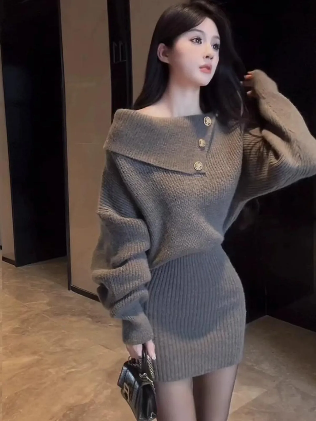 WLS Retro Knitted Sweater Short Skirt