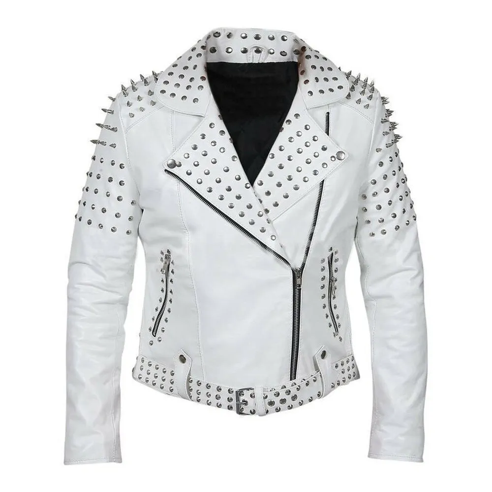 Women Brando Studs Leather Jacket