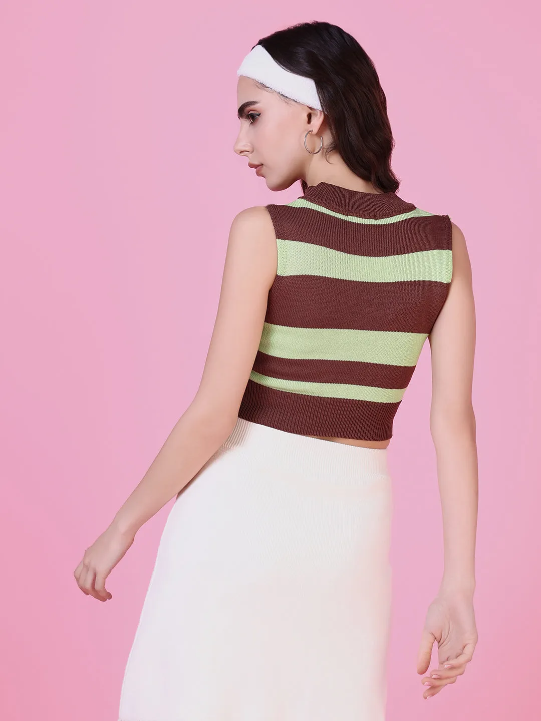 Women Brown Striped Crop Top