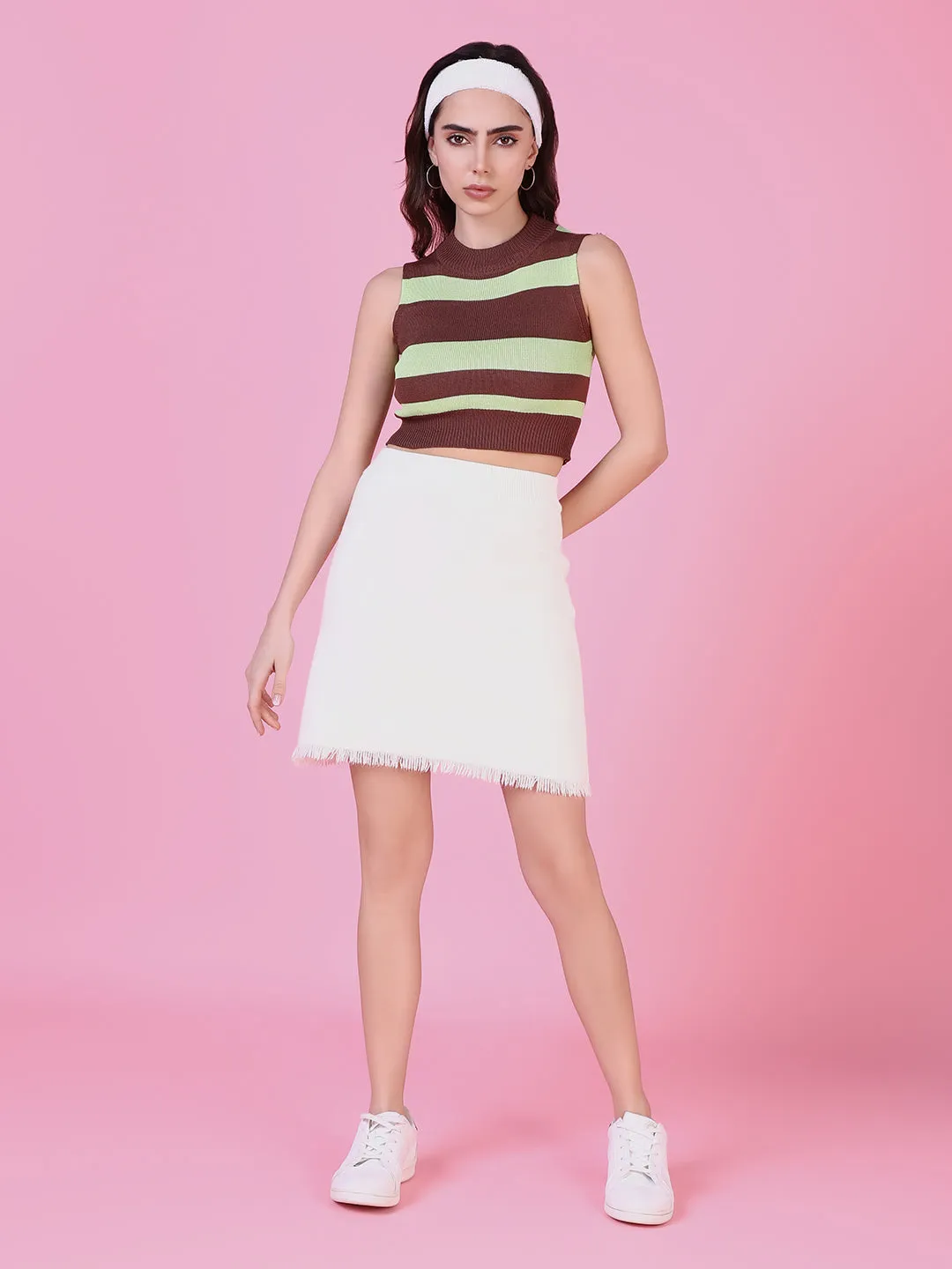 Women Brown Striped Crop Top