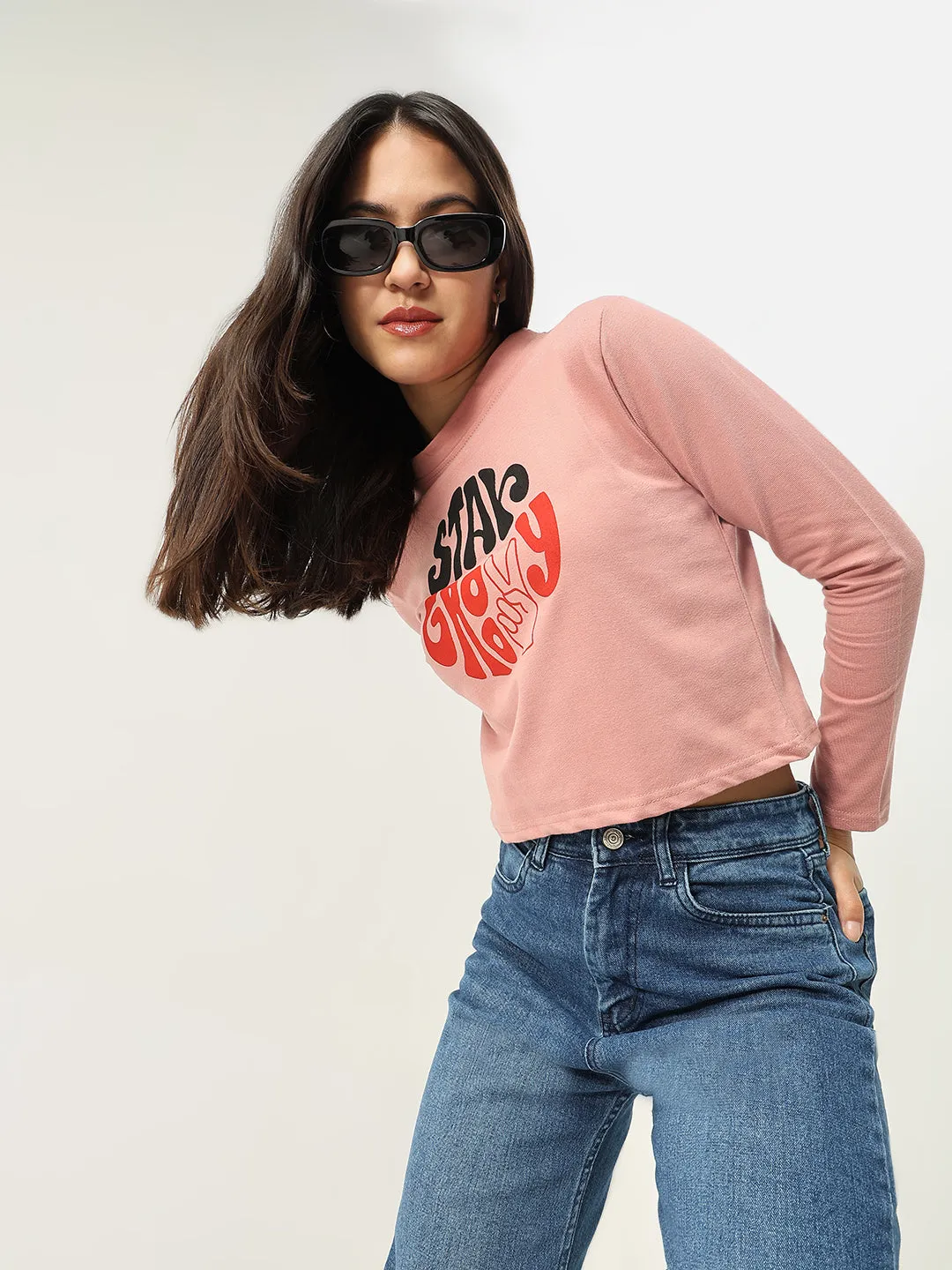 Women Graphic Peach Crop T Shirt