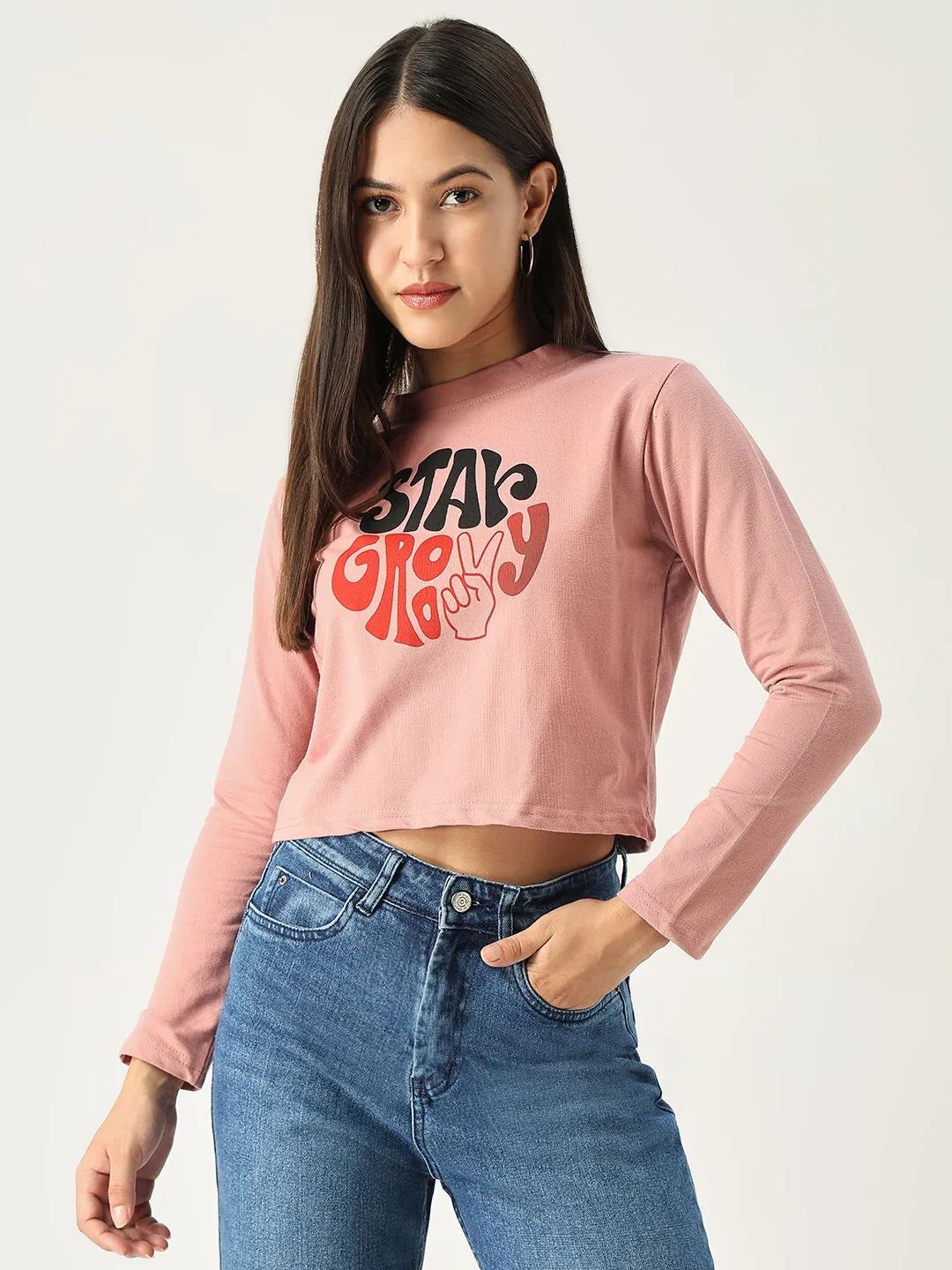 Women Graphic Peach Crop T Shirt