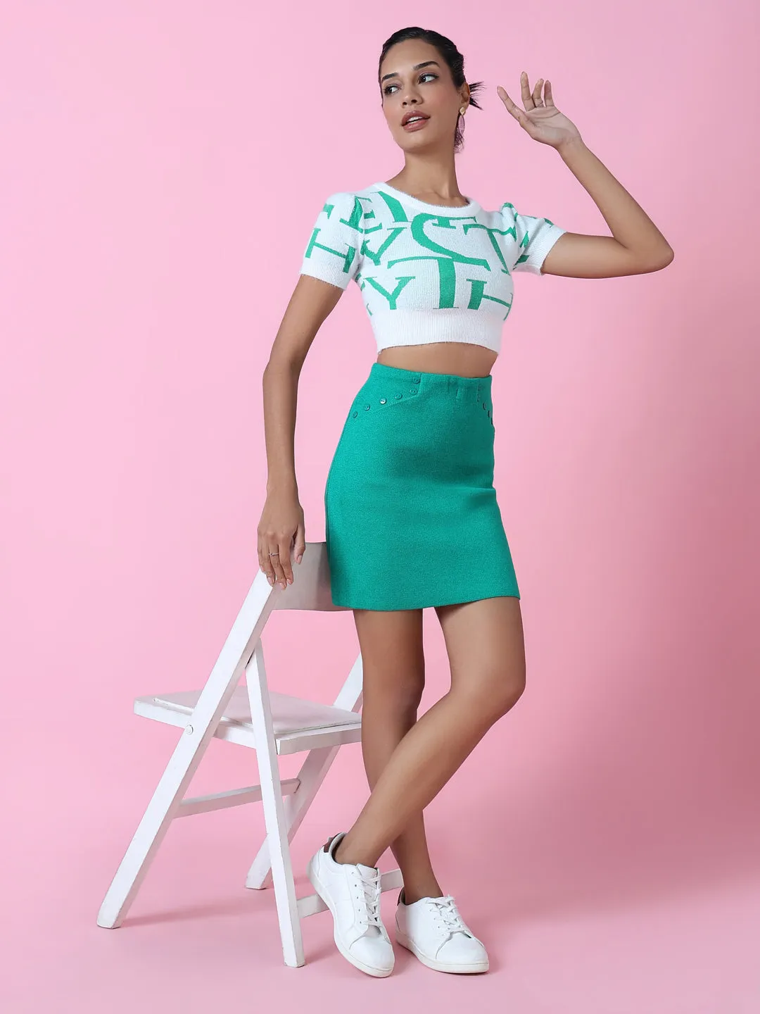 Women Green Graphic Crop Top