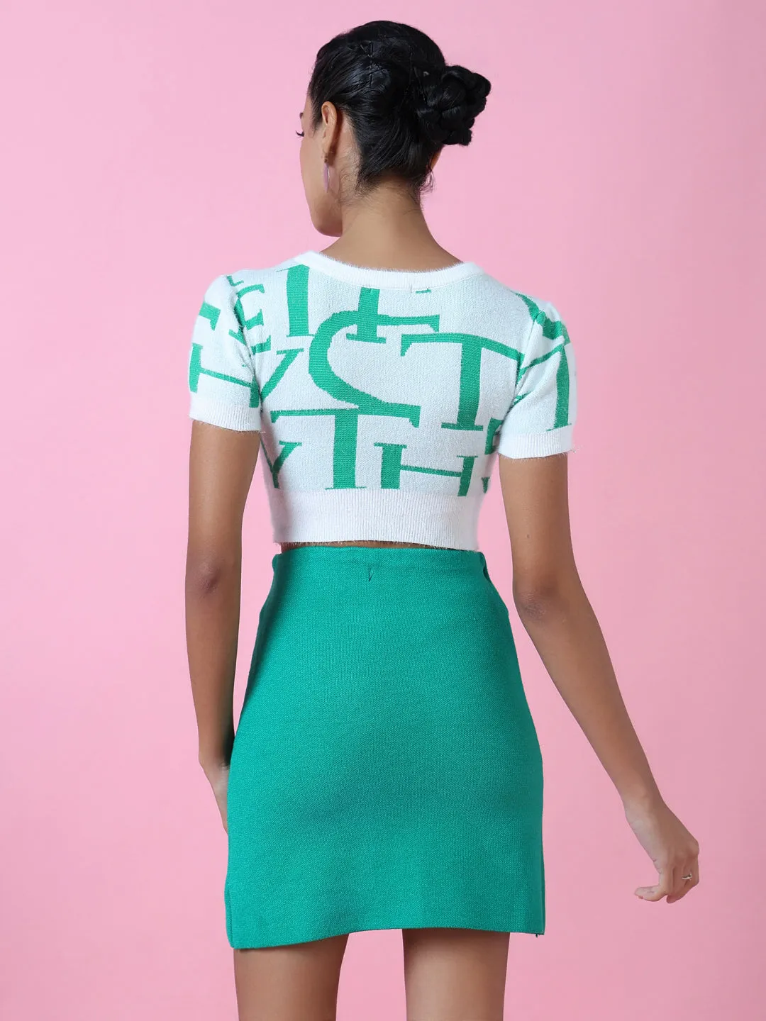 Women Green Graphic Crop Top