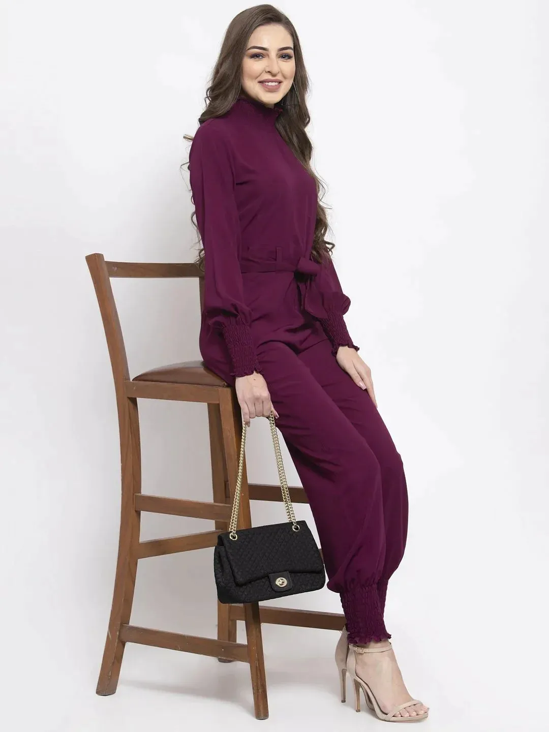 Women Purple Solid Basic Jumpsuit