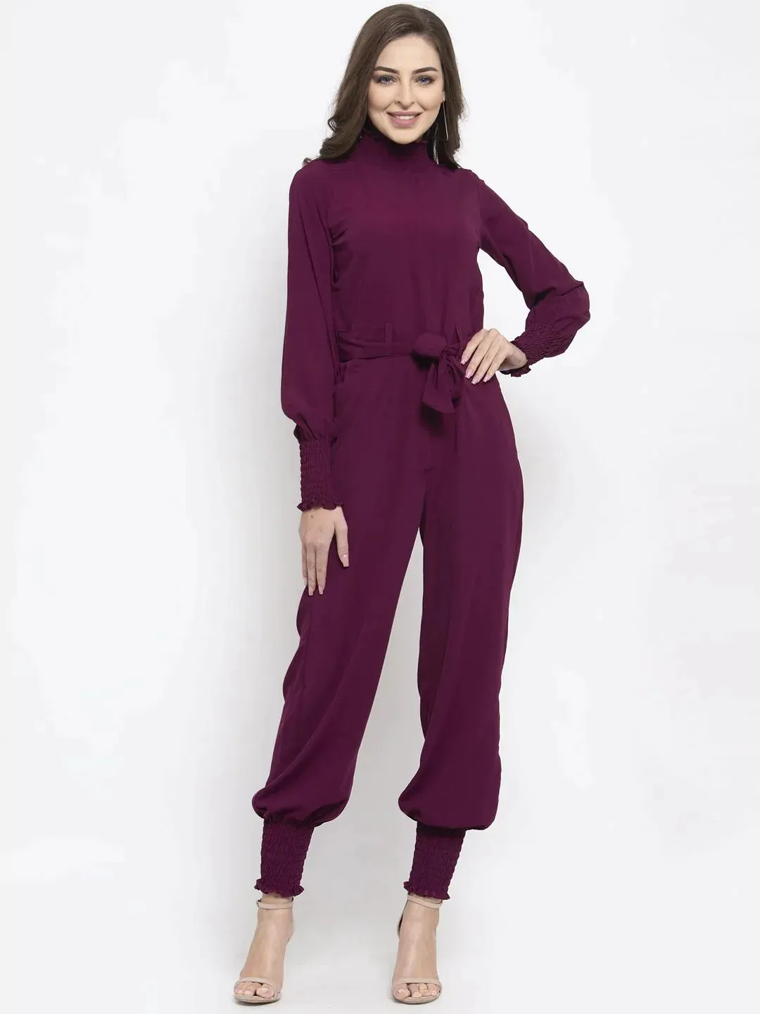 Women Purple Solid Basic Jumpsuit