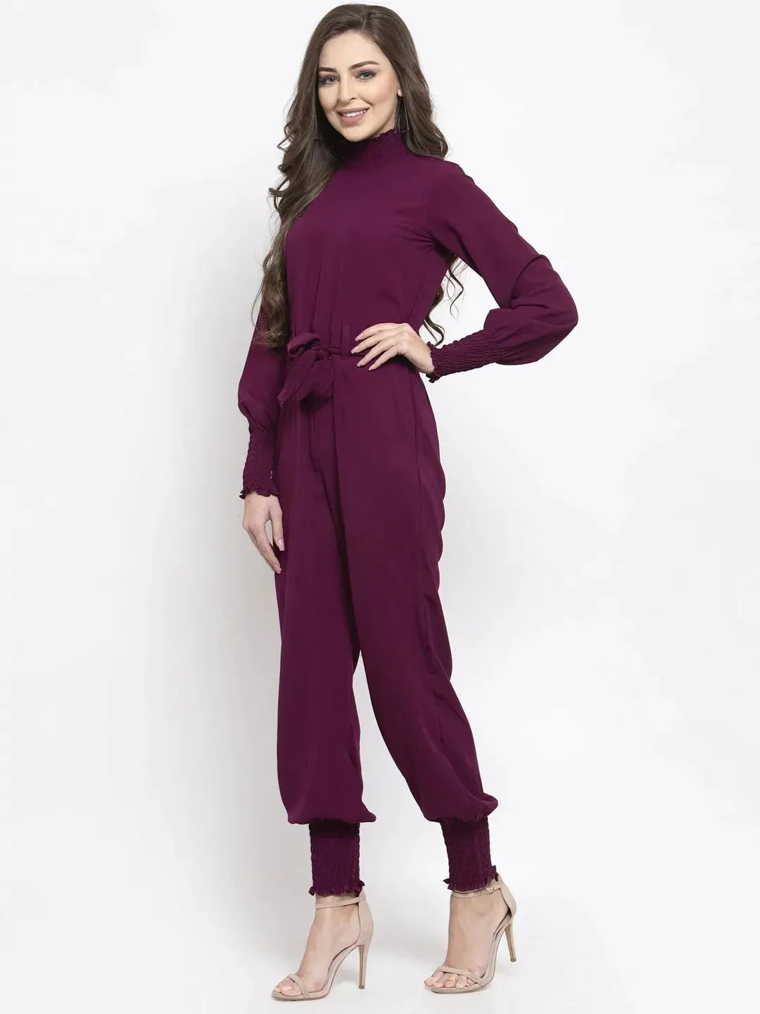 Women Purple Solid Basic Jumpsuit