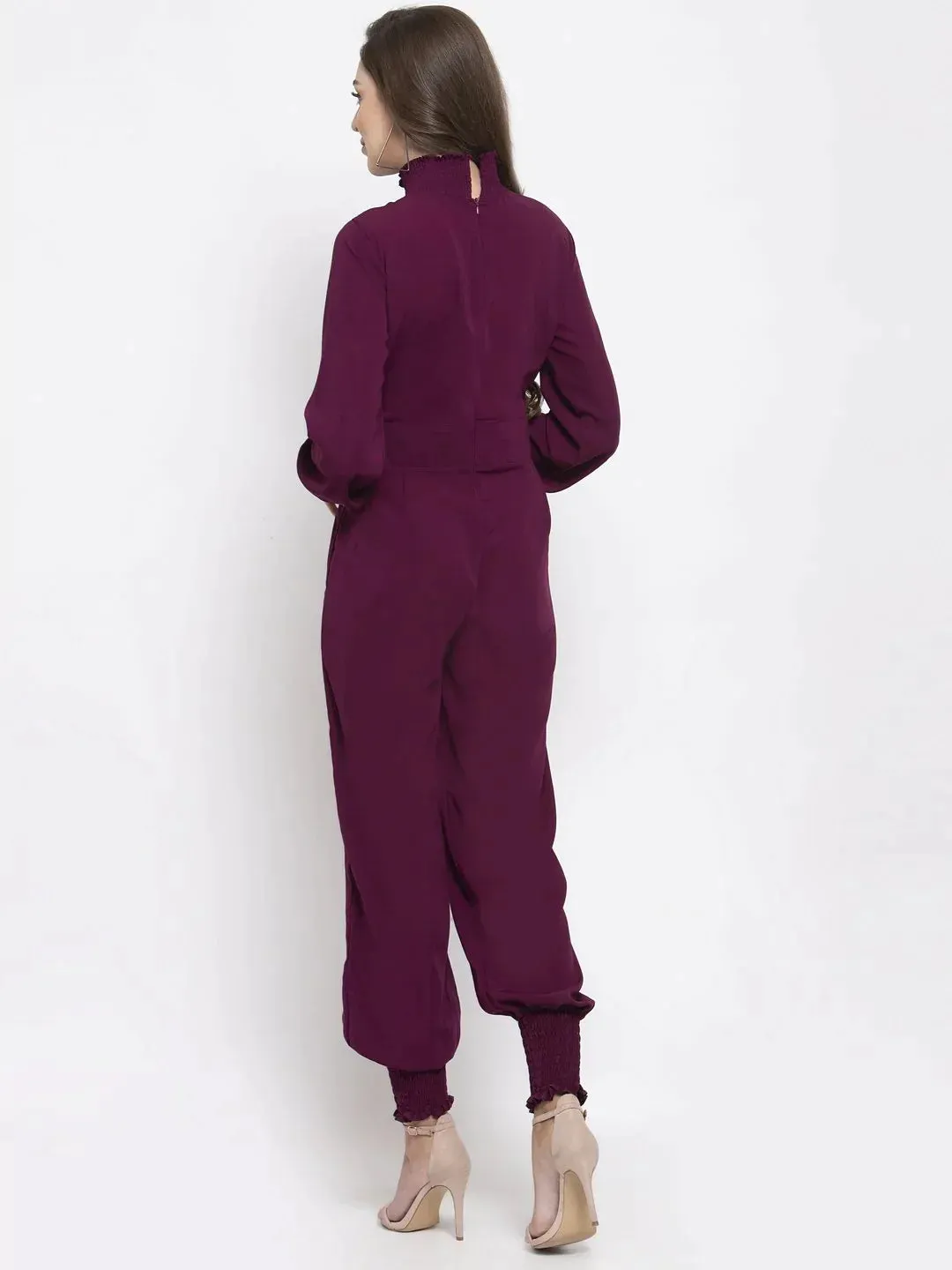 Women Purple Solid Basic Jumpsuit