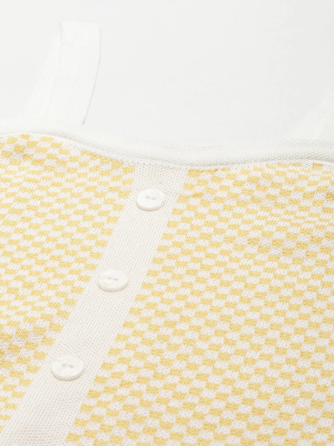 Women Yellow Checked Tank Crop Top