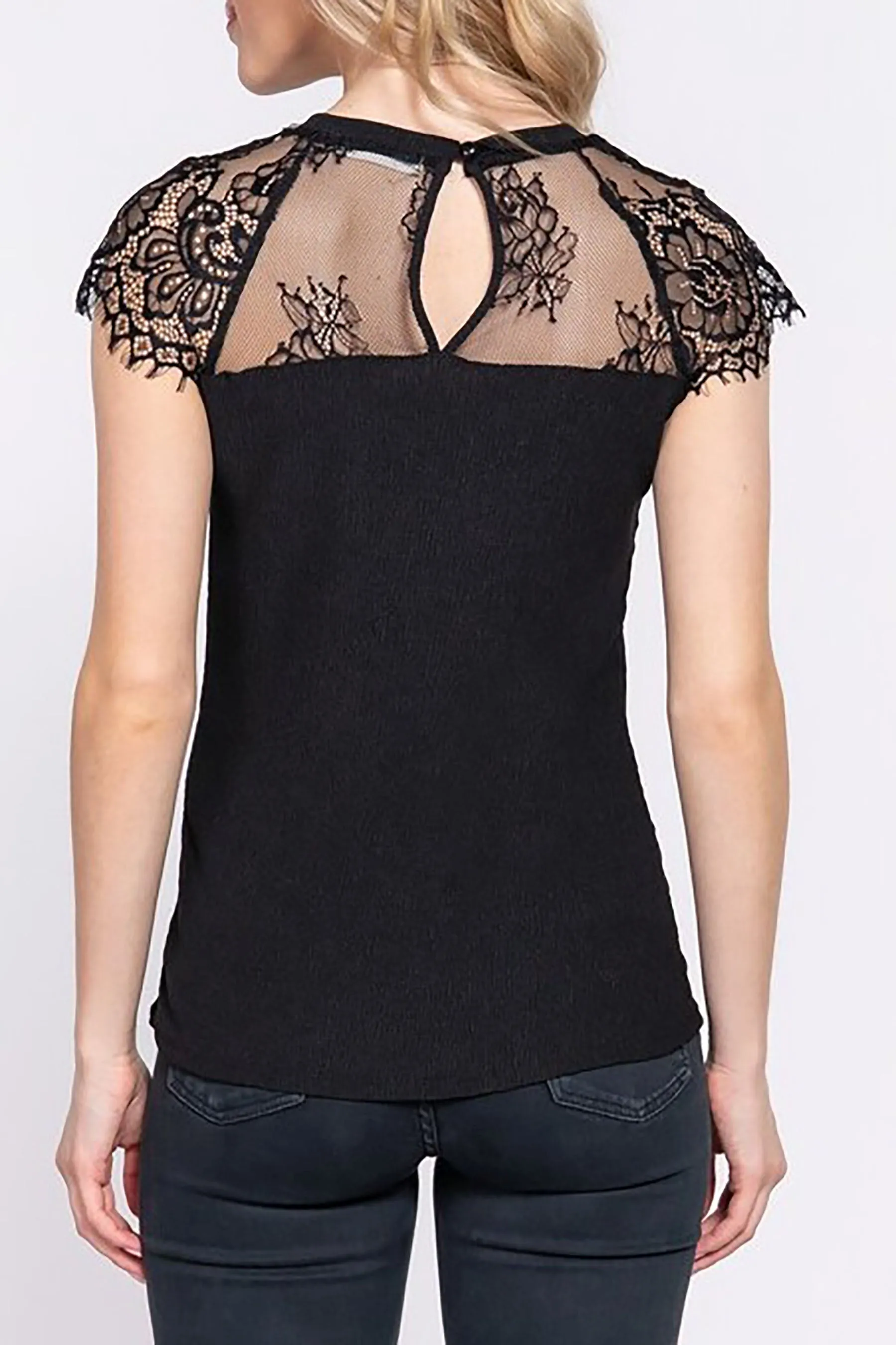 Women's Lace Ruffle Sleeve Texture Knit Top