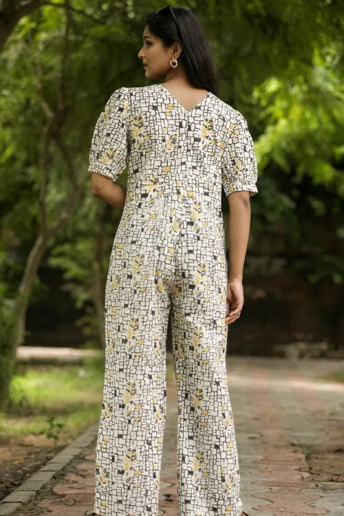 Yellow Black Bee Hand Block Printed Jumpsuit