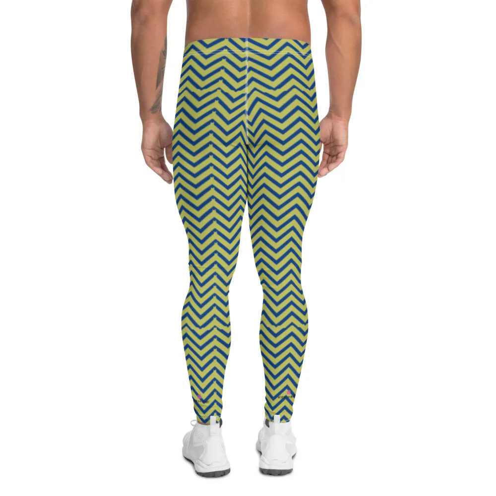 Yellow Blue Chevron Men's Leggings, Retro Style Meggings Compression Tights For Men-Made in USA/EU