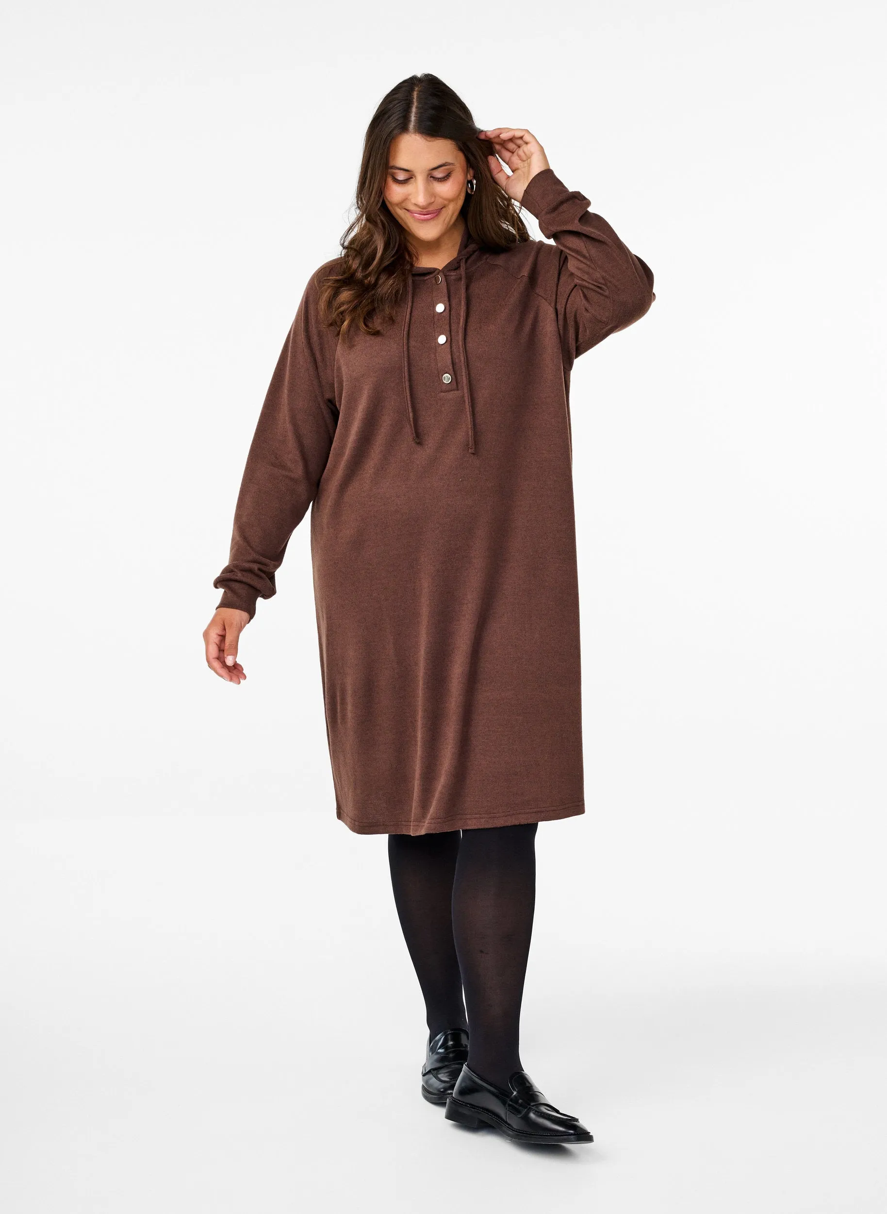 Zizzi Lucca Hooded Dress in Brown